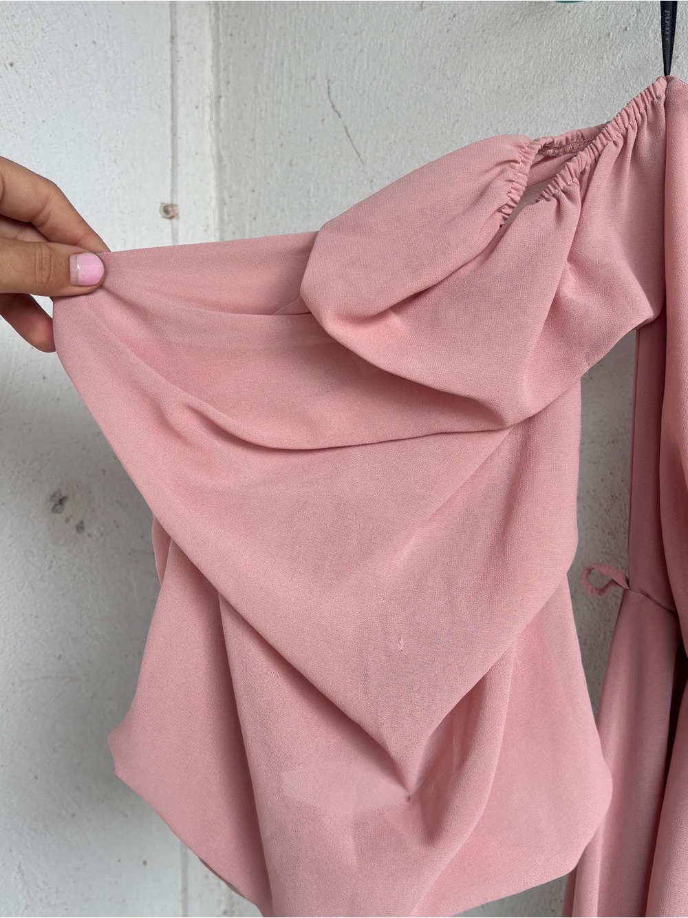 Papaya Blush Pink High-Low Off-Shoulder Ruffle Dress - Picture 2 of 5